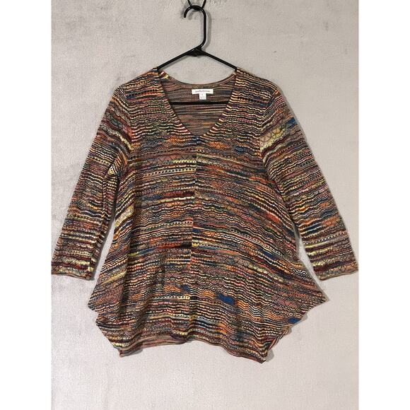 JOHN PAUL RICHARD Knit Tunic Top Autumn Colors Womens Sz L V-neck Long Sleeve - Picture 2 of 10